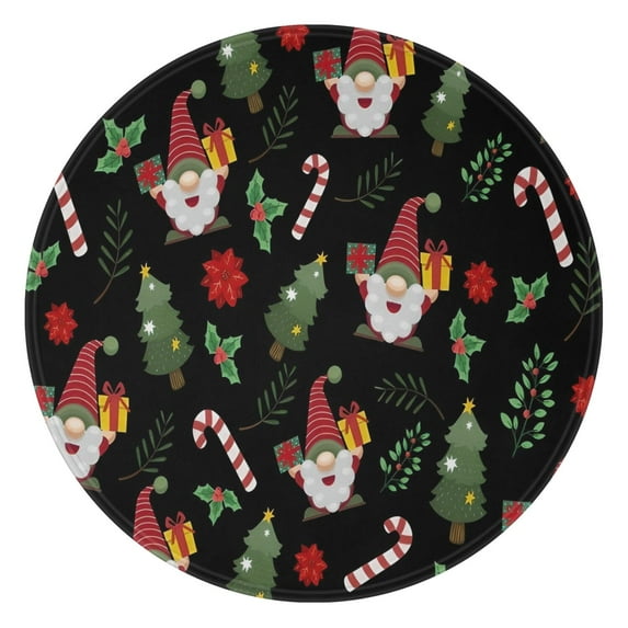 Black Christmas Gnome and Gift Pattern Round Blanket,Comfortable Soft Flannel Throw Blanket,All Season,Warm Lightweight Blankets for Sofa Bed Couch Living Room Chair 47"x47"