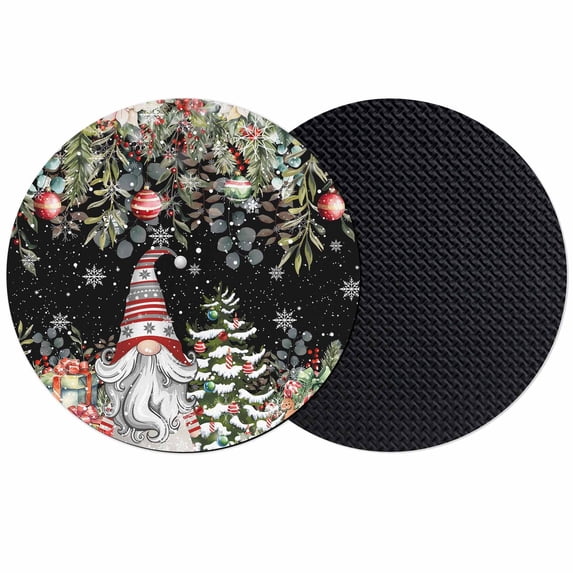 Black Christmas Gnomes Coasters Set of 2, Absorbent Coasters for Drinks, Xmas Tree Poinsettia Winter Gifts Coaster for Desk Coffee Table Protection, Home Decor House Warming Gifts 4"