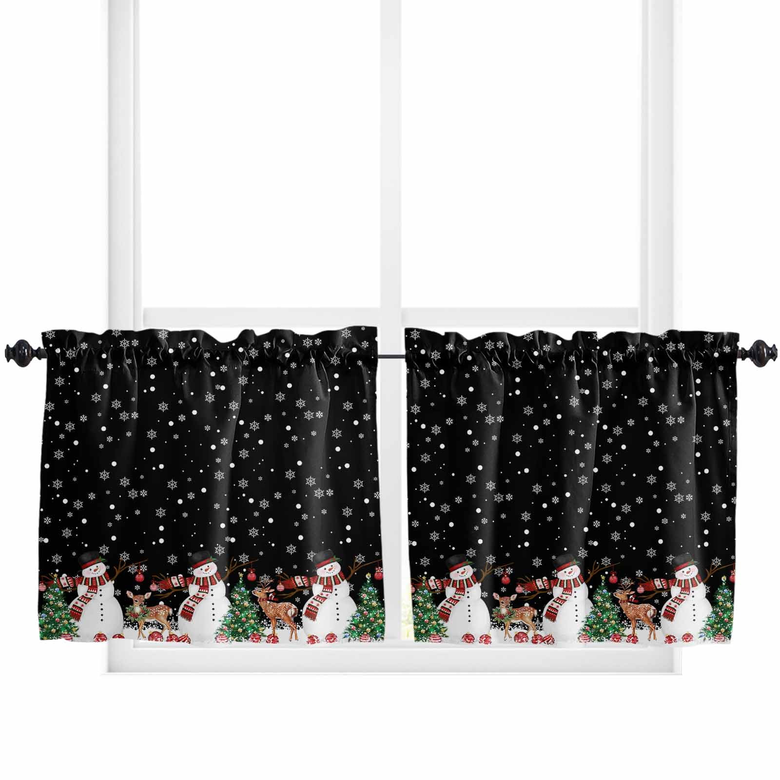 Black Christmas Kitchen Curtain 2 Panels Tiers Curtains 36 Inch Length