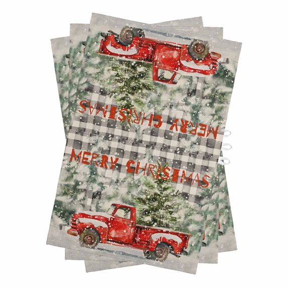 Black Christmas Kitchen Towels Set of 3, Water Absorbent Dish Towel, Red Truck Xmas Tree Snowflake Decorative Hand Towels - Quick Drying Cloth for Cooking Baking, 18x28 Inch