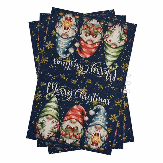 Black Christmas Kitchen Towels Set of 3, Water Absorbent Dish Towel, Winter Gnomes Golden Snowflake Xmas Decorative Hand Towels - Quick Drying Cloth for Cooking Baking, 18x28 Inch