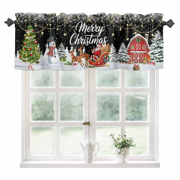 Black Christmas Kitchen Valances for Windows 54x18 Inch Kitchen Curtains Valances Rod Pocket Santa Snowman Snowflake Elk Xmas Tree Bathroom Window Valances for Window Treatment Decor
