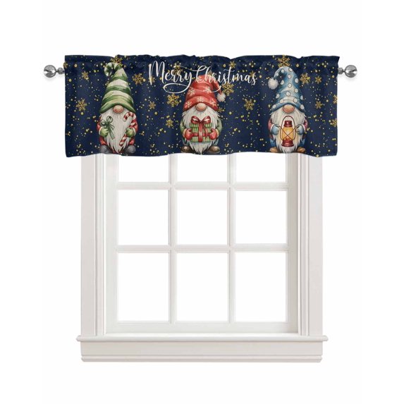 Black Christmas Kitchen Valances for Windows Farmhouse Linen Window Valance Curtain for Living Room Window Treatment Winter Gnomes Golden Snowflake Xmas Valance Rod Pocket Topper Drape, 60 x 18 Inch