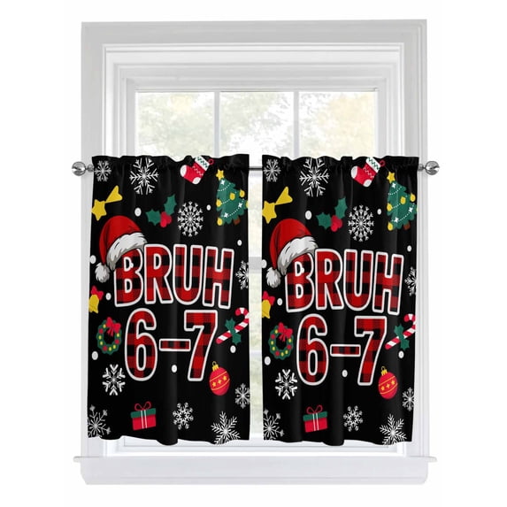 Black Christmas Living Room Curtains 2 Panel, Xmas Snowflakes Trees Wreaths Bells Cartoon Cafe Window Treatment, Farmhouse Bedroom Bathroom Kitchen Curtains Drapes 104"x54"