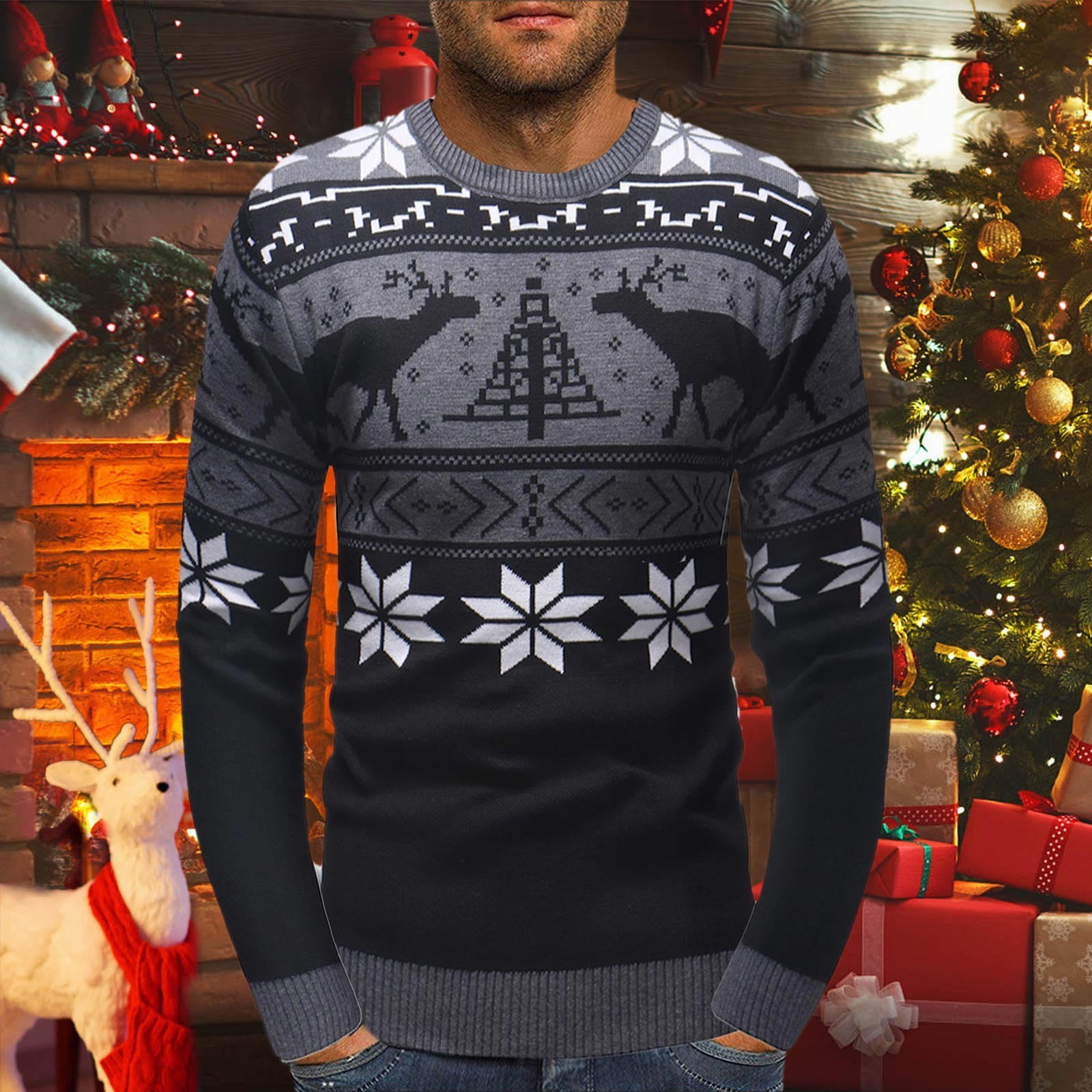 Mens black christmas sweater sale