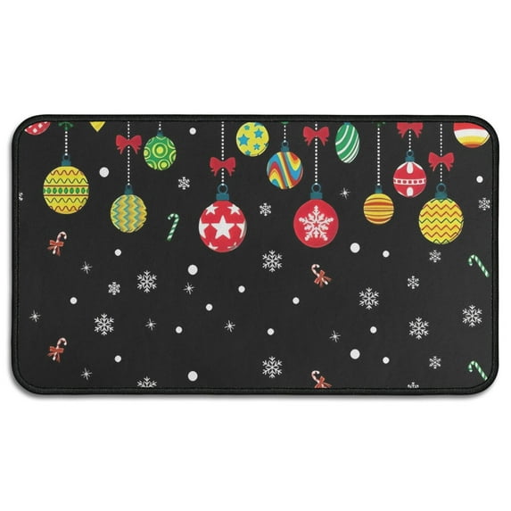 Black Christmas Ornament Pattern Door Rugs,Washable Non Slip Door Mats Indoor,Decorative Door Mats,Entry Mat Indoor for Entrance,Bedroom,Kitchen,Bathroom,30"x17"