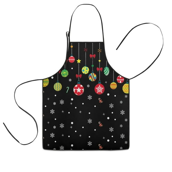 Black Christmas Ornament Pattern Kids Aprons for Girls and Boys,Adjustable Neck Strap Toddler Aprons for Kids Cooking Baking