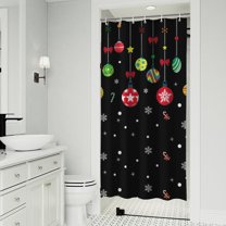 Black Christmas Ornament Pattern Shower Curtain 36"x72" ,Bathroom Decorative Shower Curtains Set with 12 Hooks,Modern Waterproof Washable Shower Curtain