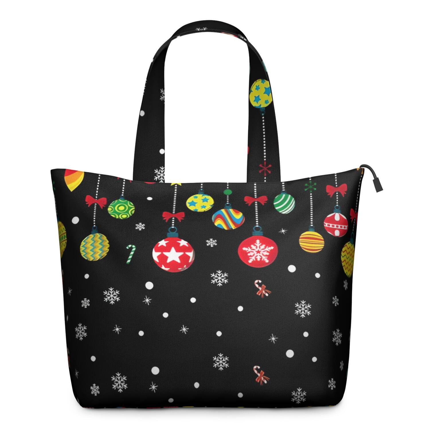 Black Christmas Ornament Pattern Travel Tote Bags for Women Carry On,Large Weekender Bags for Women Travel,Multi Functional Duffle Bag for Work,Shopping,Sports