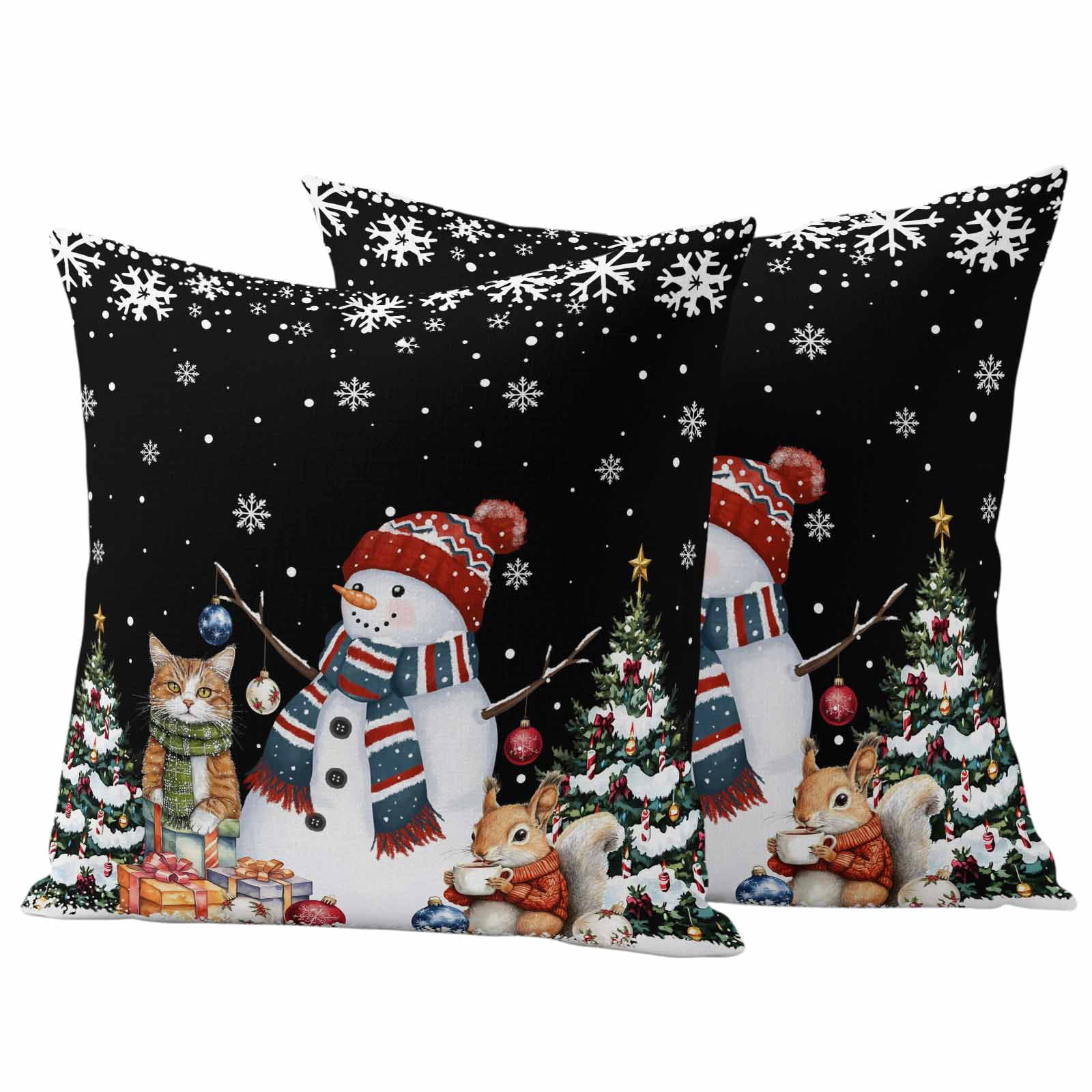 Black Christmas Outdoor Waterproof Pillow Covers, Winter Snowman ...