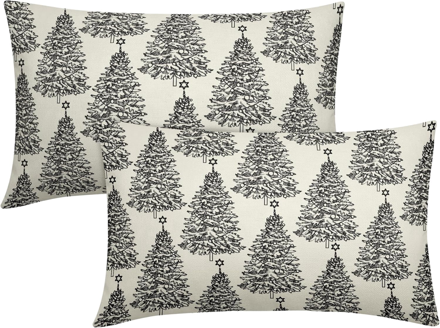 Black Christmas Pillow Covers 12x20 Set of 2 Xmas Tree Star Holiday ...