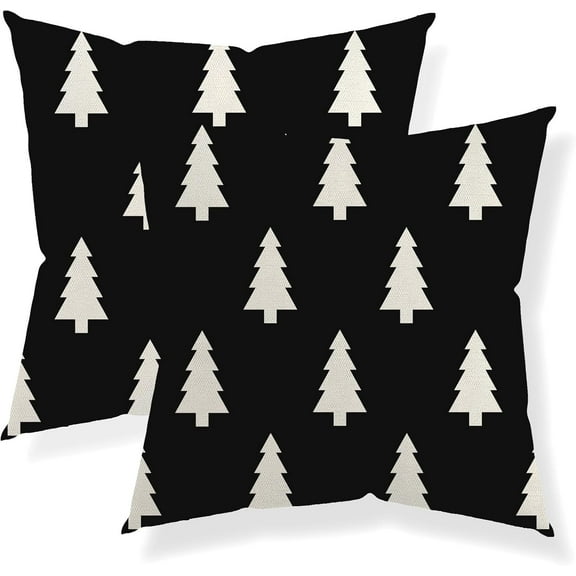 Black Christmas Pillow Covers 20x20 Set of 2, Christmas Decor Tree Throw Pillows Seasonal Winter Holiday Geometric Decorative Cushion Case Christmas Decorations for Home Couch Sofa Outdoor