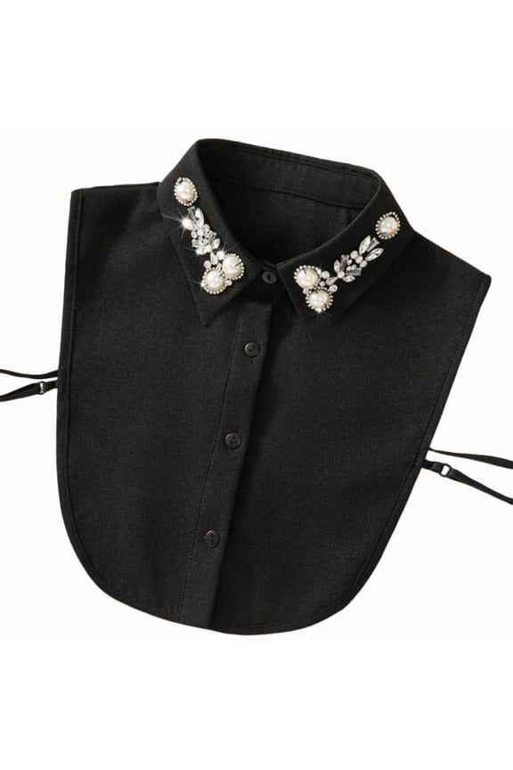 Black Christmas Plaid Rhinestone Detachable Faux Collar Women’S Fashion Blouse Shirt Layering Accessory 1Pc Weight 0.20 Lb