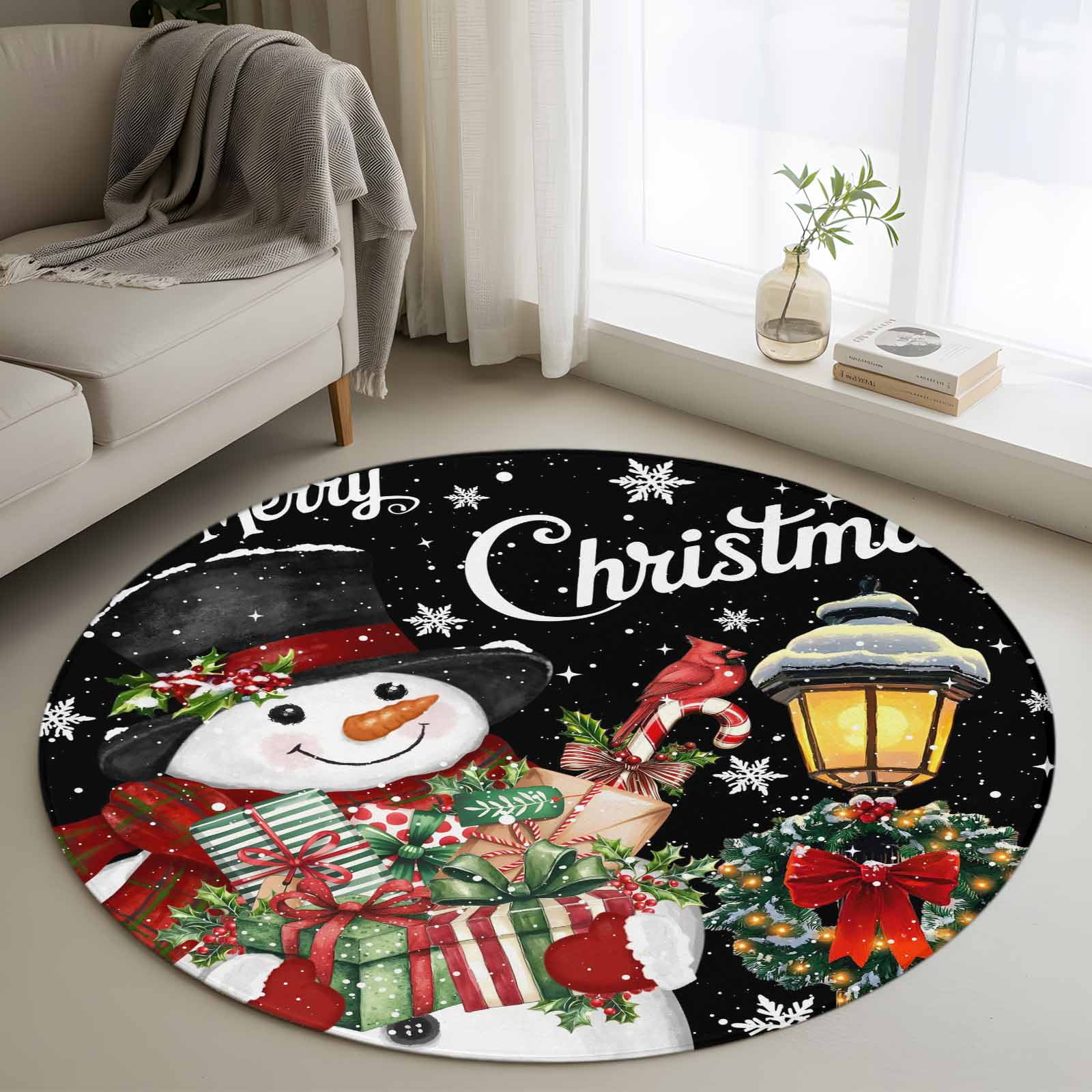 Black Christmas Round Rug 3ft Washable Circle Entryway Rugs Non Slip ...