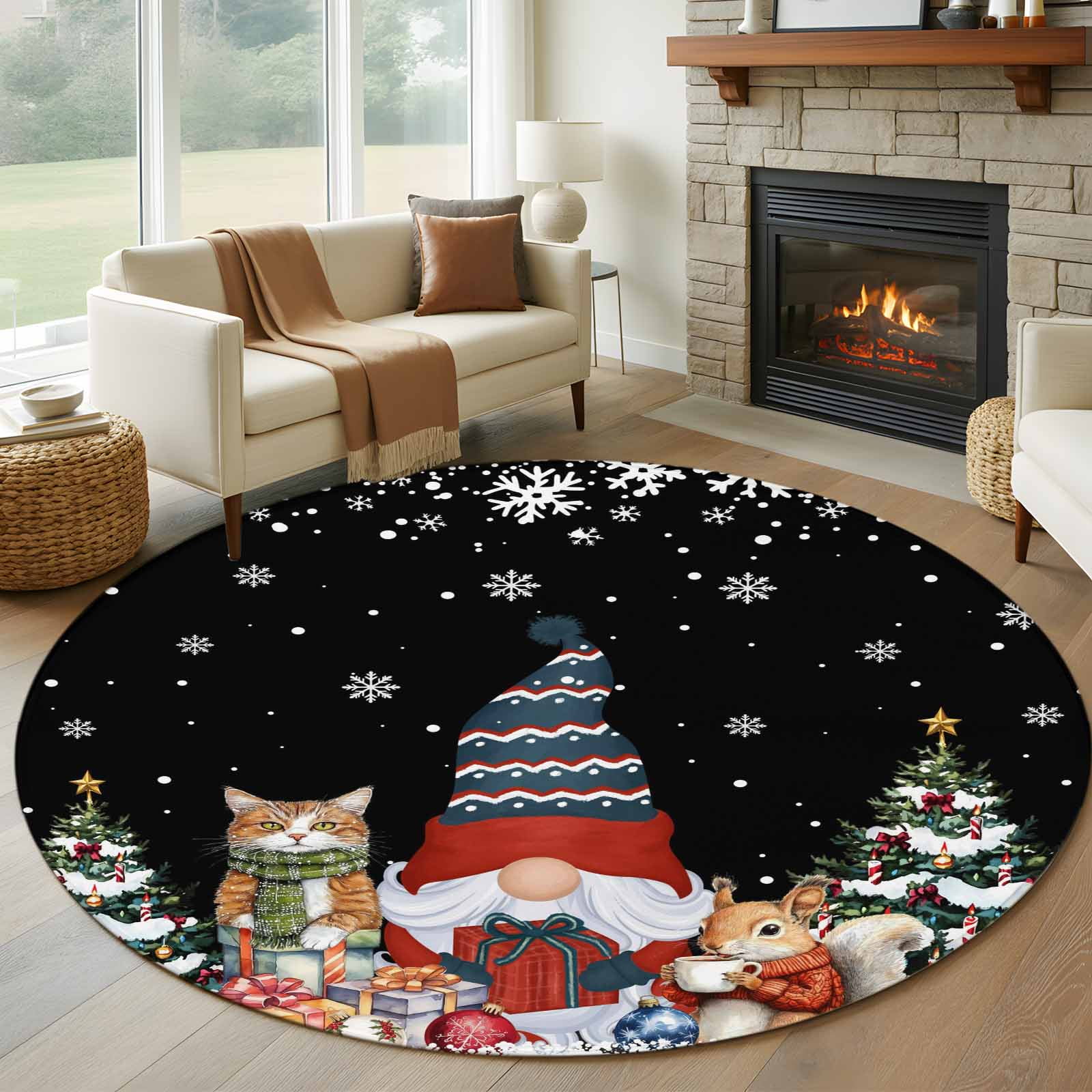 Black Christmas Round Rug 5ft Washable Circle Kitchen Rugs Non Slip ...