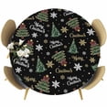 thumbnail image 1 of Black Christmas Round Tablecloth, Fitted Table Cover with Elastic for 36"-44" Round Tables, Winter Green Pine Tree Gold Snowflake Table Cloth Outdoor Indoor Dinning Party Waterproof Tablecloths, 1 of 7
