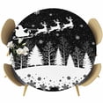 thumbnail image 1 of Black Christmas Round Tablecloth, Fitted Table Cover with Elastic for 36"-44" Round Tables, Xmas Elk Tree Snowflake Forest Table Cloth Outdoor Indoor Dinning Party Waterproof Tablecloths, 1 of 7