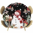 thumbnail image 1 of Black Christmas Round Tablecloth, Fitted Table Cover with Elastic for 45"-54" Round Tables, Red Snowman Xmas Tree Snowflake Winter Table Cloth Outdoor Indoor Dinning Party Waterproof Tablecloths, 1 of 7