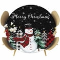 thumbnail image 1 of Black Christmas Round Tablecloth, Fitted Table Cover with Elastic for 55"-60" Round Tables, Snowman Plaid Xmas Tree Winter Snowflake Table Cloth Outdoor Indoor Dinning Party Waterproof Tablecloths, 1 of 7