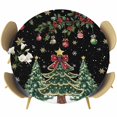 thumbnail image 1 of Black Christmas Round Tablecloth, Fitted Table Cover with Elastic for 55"-60" Round Tables, Xmas Christmas Tree Snowflake Table Cloth Outdoor Indoor Dinning Party Waterproof Tablecloths, 1 of 7
