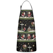 Black Christmas Santa Pattern Apron-Garden Aprons for Women with Pockets-Cotton Linen Waterproof Kitchen Cooking Gardening Aprons Adjustable for Kitchen,Cooking,BBQ and Salon 33"x27"