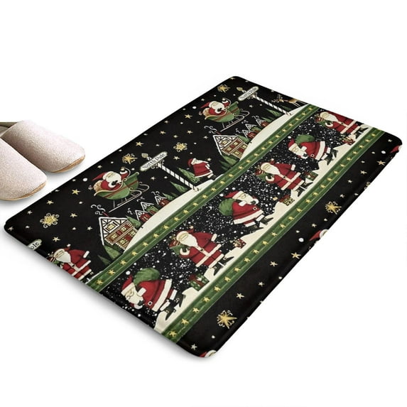 Black Christmas Santa Pattern Flannel Non Slip Door Rugs,Washable Door Mats Indoor,Decorative Door Mats,Dirt-Resistant and Absorbent Doormat for Entrance,Bedroom,Kitchen,Bathroom,31.5x17in(80x43cm)