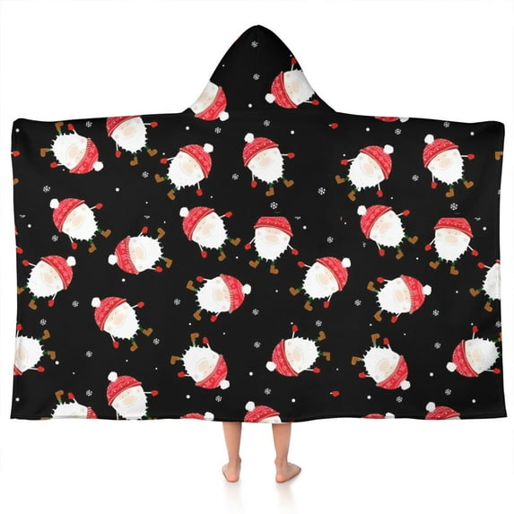 Black Christmas Santa Pattern Hooded Bath Towel,50"x30" for Ages 3 To 12 Kids, Quick Dry Lightweight Soft Microfiber Hood Beach Towel Cover Up for Kids