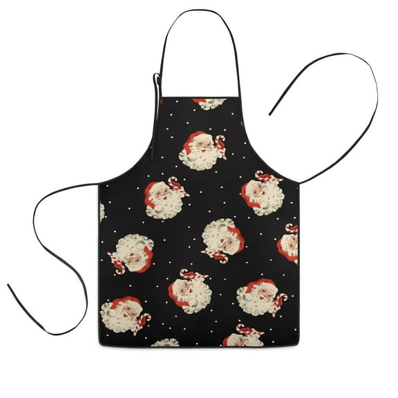 Black Christmas Santa Pattern Kids Aprons for Girls and Boys,Adjustable Neck Strap Toddler Aprons for Kids Cooking Baking