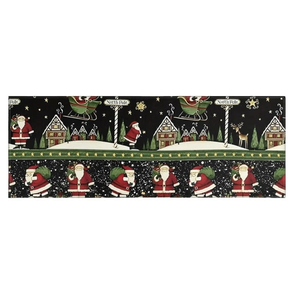 Black Christmas Santa Pattern Kitchen Rug Mat,Kitchen Runner Rugs Non Skid Washable,Decorative Kitchen Floor Mats for Kitchen,Sink,Laundry,17"X47"