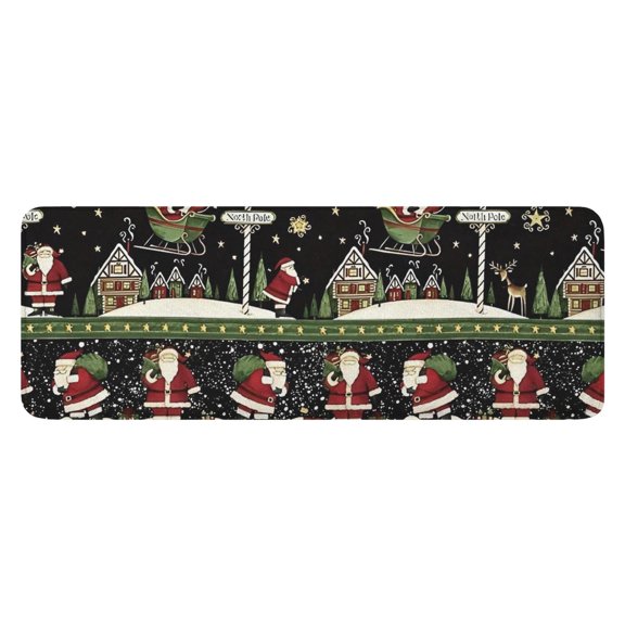 Black Christmas Santa Pattern Kitchen Rug Mat,Kitchen Runner Rugs Non Skid Washable,Decorative Kitchen Floor Mats for Kitchen,Sink,Laundry,17"x47.2"