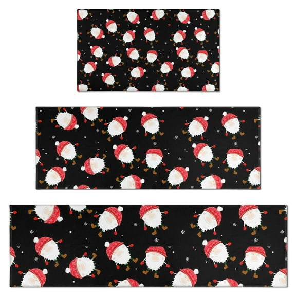 Black Christmas Santa Pattern Kitchen Rugs Sets Of 3,Kitchen Runner Rugs Non Skid Washable,Decorative Kitchen Floor Mats for Kitchen,Sink,Laundry,17"x30"+ 17"x47" + 17"x59"