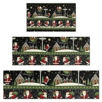 Black Christmas Santa Pattern Kitchen Rugs Sets Of 3,Kitchen Runner Rugs Non Skid Washable,Decorative Kitchen Floor Mats for Kitchen,Sink,Laundry,17"x30"  17"x47"   17"x59"