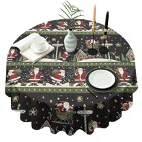 Black Christmas Santa Pattern Round Tablecloth 60"x60",Wrinkle Wipeable Table Cloth for Kitchen Dining Room Picnic Patio Party