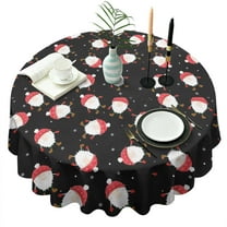 Black Christmas Santa Pattern Round Tablecloth 60"x60",Wrinkle Wipeable Table Cloth for Kitchen Dining Room Picnic Patio Party