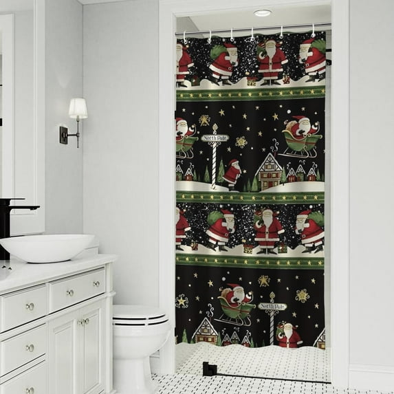 Black Christmas Santa Pattern Shower Curtain 36"x72" ,Bathroom Decorative Shower Curtains Set with 12 Hooks,Modern Waterproof Washable Shower Curtain