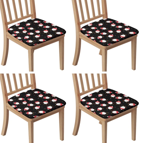 Black Christmas Santa Seat Covers for Dining Room Chairs Set Of 4,Stretch Printed Washable Chair Seat Cover with Elastic Ties and Button,Removable Waterproof Couch Cushion Covers