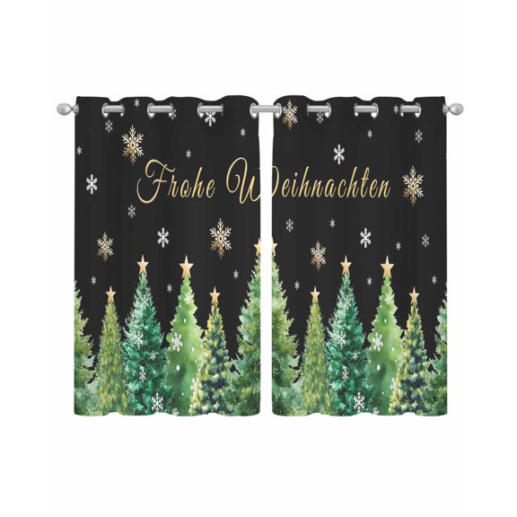 Black Christmas Sheer Curtains 39 Inch Length 2 Panels Set for Living Room/Bedroom, Winter Xmas Trees Snowflake Holiday Kitchen Curtains Grommet Semi-Sheer Curtains Window Treatments 27.5"x39"x2