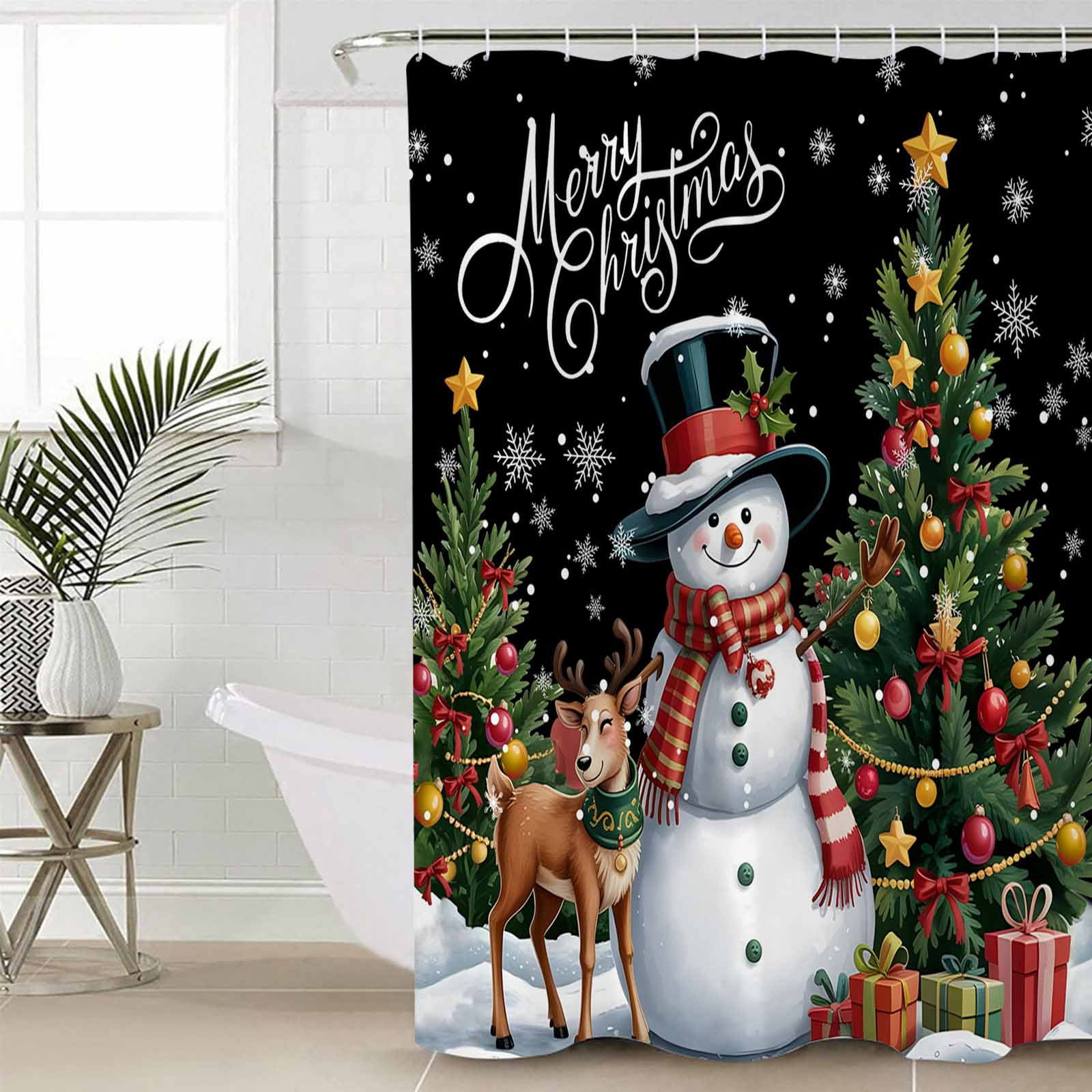Black Christmas Shower Curtain Set, Waterproof Shower Curtains for