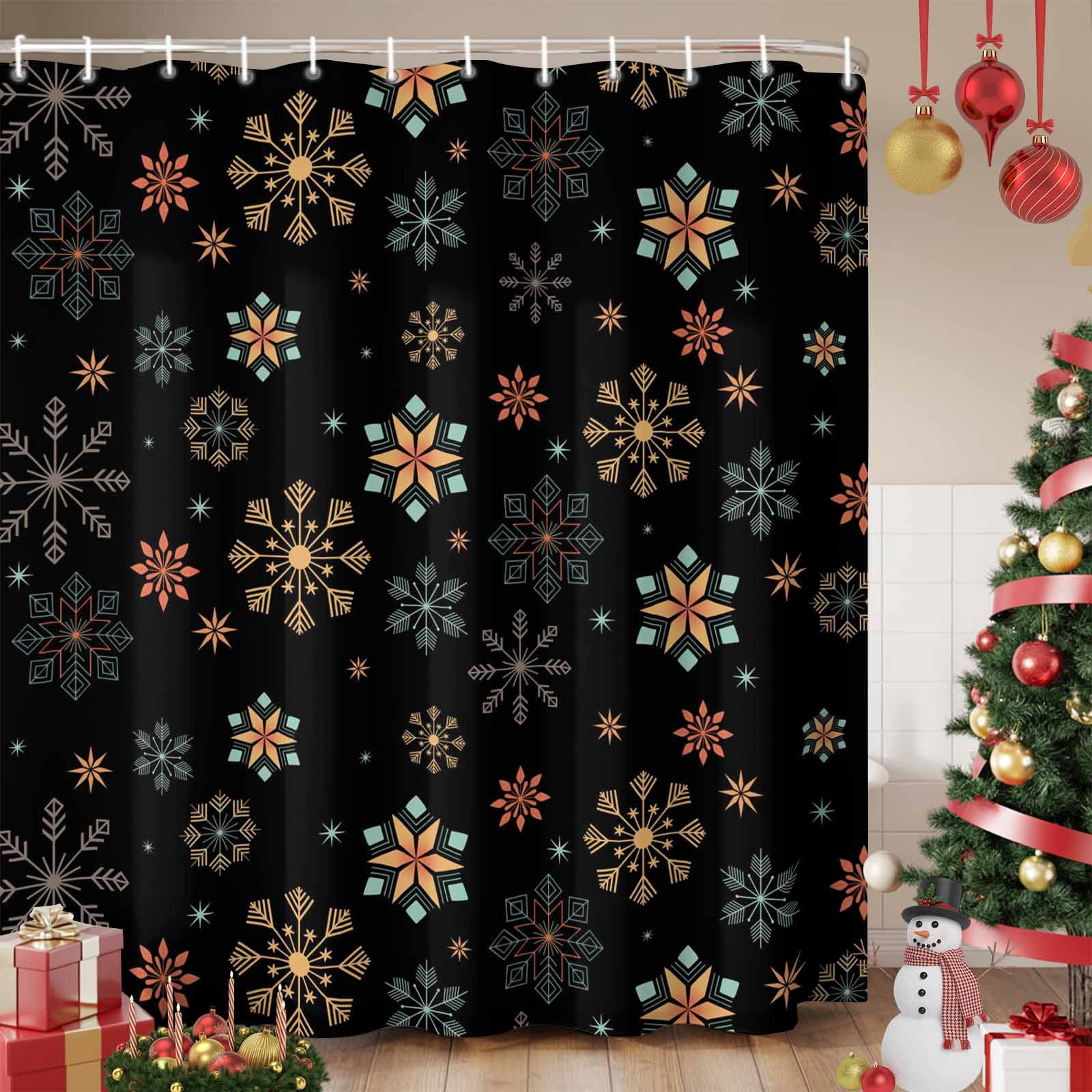Picture Idea: Black Christmas Shower Curtain Winters Colorful Snowflakes Patterned