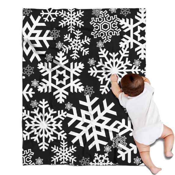 Black Christmas Snowflake Pattern Blanket,Comfortable Soft Lamb Wool Throw Blanket,All Season,Warm Lightweight Blankets for Sofa Bed Couch Living Room Chair,30"x40"