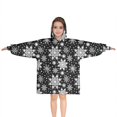 thumbnail image 1 of Black Christmas Snowflake Pattern Blanket Hoodies for Kids 6-13YR Oversize Wearable Blanket Hoodies for Boys Girls Teens, 1 of 7