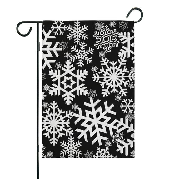 Black Christmas Snowflake Pattern Fall Garden Flags 12.5"x18" Double Side,Small Yard Flags for Outside,Outdoor Fall Decor,Autumn Funny Garden Flag Yard Decoration