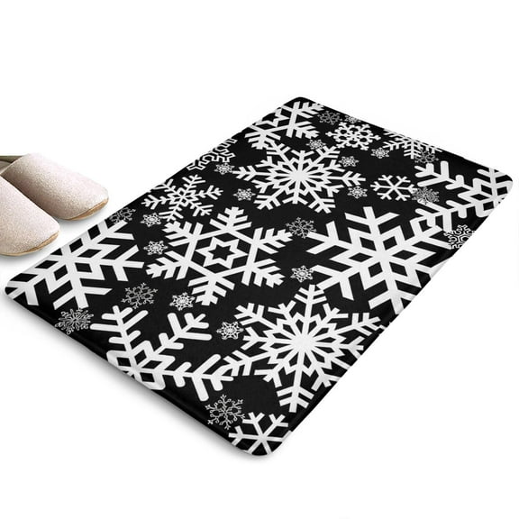 Black Christmas Snowflake Pattern Flannel Non Slip Door Rugs,Washable Door Mats Indoor,Decorative Door Mats,Dirt-Resistant and Absorbent Doormat for Entrance,Bedroom,Kitchen,Bathroom,23.5"x16"