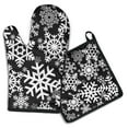 thumbnail image 1 of Black Christmas Snowflake Pattern Kitchen Oven Mitt and Pot Holder Sets 2 Pcs for Baking, Cooking and Grilling, Heat Resistant Up To 392 °F, 1 of 7