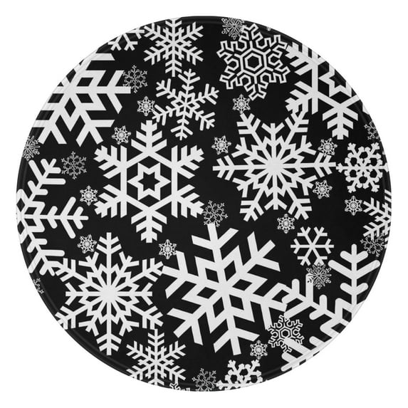 Black Christmas Snowflake Pattern Round Blanket,Comfortable Soft Flannel Throw Blanket,All Season,Warm Lightweight Blankets for Sofa Bed Couch Living Room Chair 47"x47"