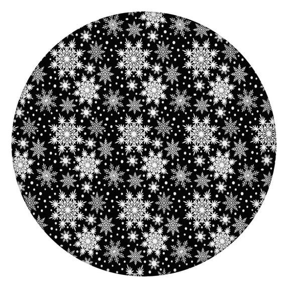 Black Christmas Snowflake Pattern Round Fitted Tablecloth with Elastic Edge,Dining Table Cover Waterproof,Outdoor Round Tablecloth for Camping,Dining,Indoor and Outdoor