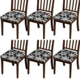 thumbnail image 1 of Black Christmas Snowflake Seat Covers for Dining Room Chairs Set Of 6,Stretch Printed Washable Chair Seat Cover with Elastic Ties and Button,Removable Waterproof Couch Cushion Covers, 1 of 6