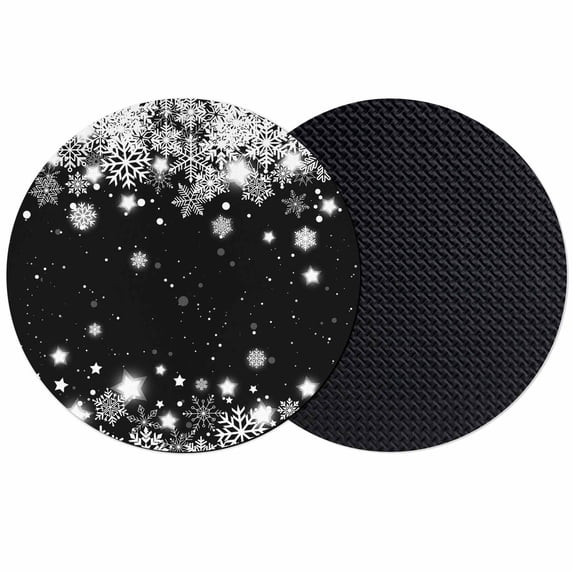 Black Christmas Snowflakes Coasters Set of 2, Absorbent Coasters for Drinks, Xmas Winter Textured Coaster for Desk Coffee Table Protection, Home Decor House Warming Gifts 4"