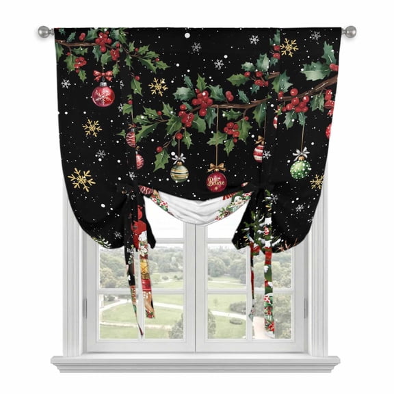 Black Christmas Snowman Balloon Curtains for Windows, Bedroom Curtains 54 Inch Length, Xmas Snowflake Elk Tree Balls Tie Up Curtains Panels Thermal Insulated Bathroom Curtains Window 42"x54"
