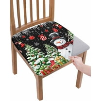Black Christmas Snowman Chair Seat Covers for Dining Room Stretch Chair Seat Covers Set of 2, Xmas Balls Stocking Tree Gifts Chair Seat Protector Cushion Slipcovers for Kitchen Restaurant Office